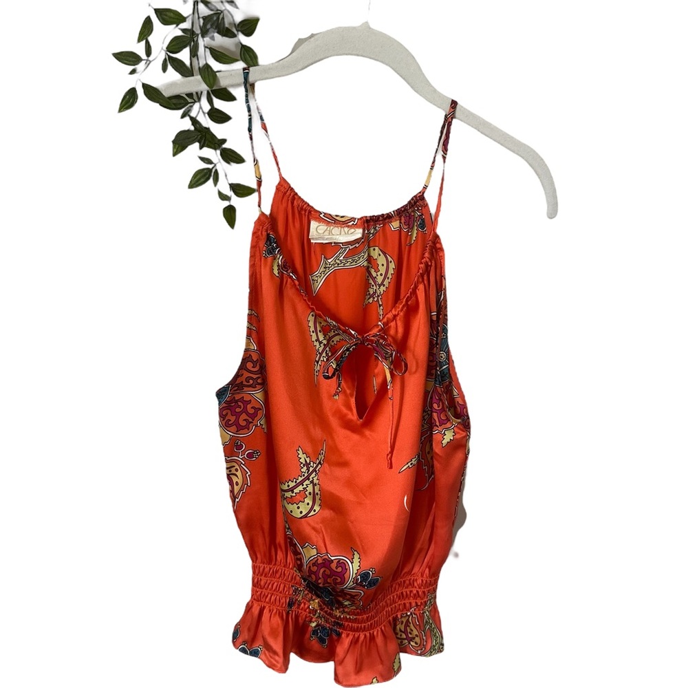 Vintage Cache Paisley Halter Sleeveless Peplum Top Orange